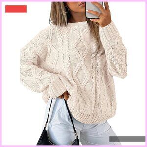 Oversized Cable Knit Crewneck Sweater - Cozy Winter Pullover